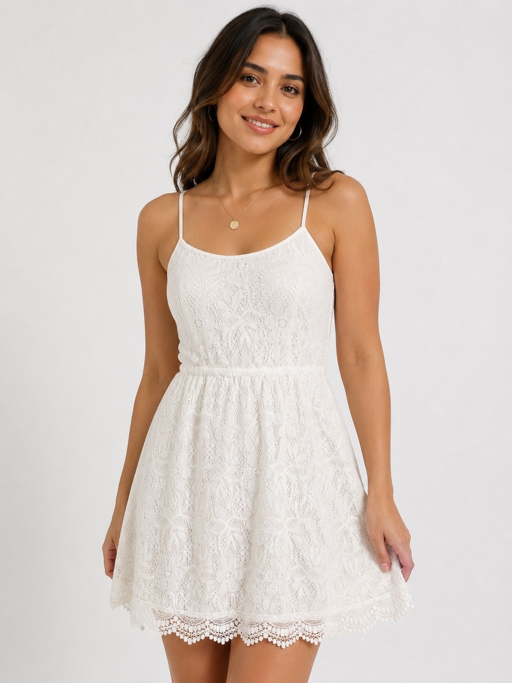 H&M - White Lace Spaghetti-Strap Mini Dress